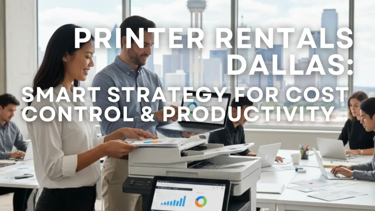 Dallas office using a multifunction printer, demonstrating the benefits of printer rentals for cost savings, productivity, and flexible office operations.