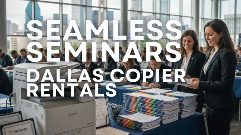 High-capacity office copier in a Dallas conference room setup, perfect for large-scale seminar printing and temporary Dallas copier rentals.