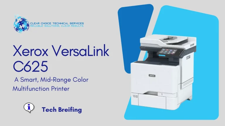 Xerox VersaLink C625 color multifunction printer with a tablet-like touchscreen interface at 1717 McKinney Avenue, Dallas, TX.
